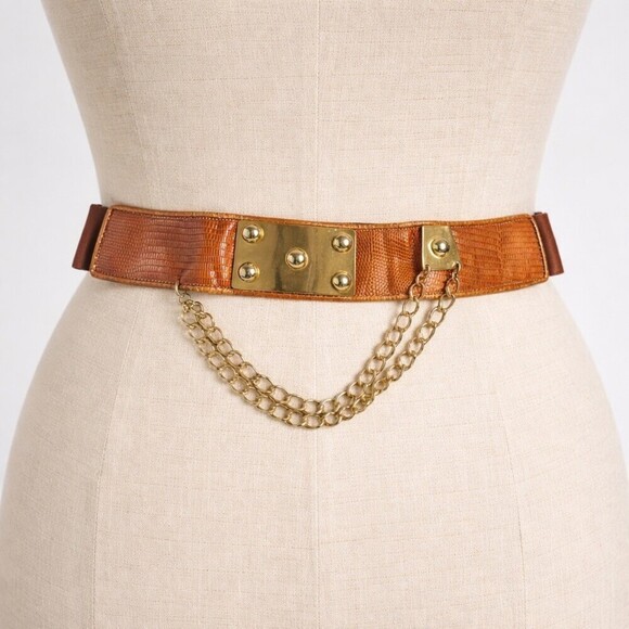ravid Accessories - Vtg Ravid Artistic Des Brown statement Belt Gold Swag Chain Medallion 80's 90's